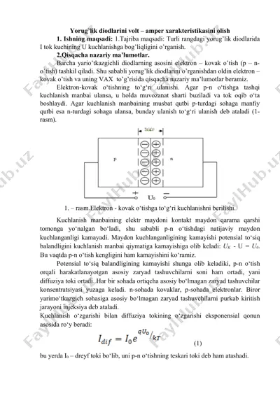 yorug’lik diodlarini volt – amper xarakteristikasini olish — DOCX