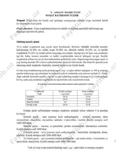 ovqat ratsionini tuzish — PDF