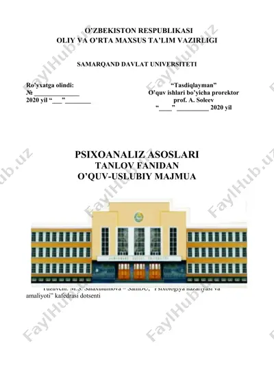 psixoanaliz asoslari tanlov fanidagi o'quv-uslubiy majmua — DOCX