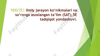 ilmiy jarayon ko‘nikmalari va so‘rovga asoslangan ta’lim (sat),5e tadqiqot yondashuvi — PDF
