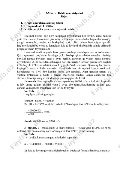 kridit operatsiyalari — DOCX