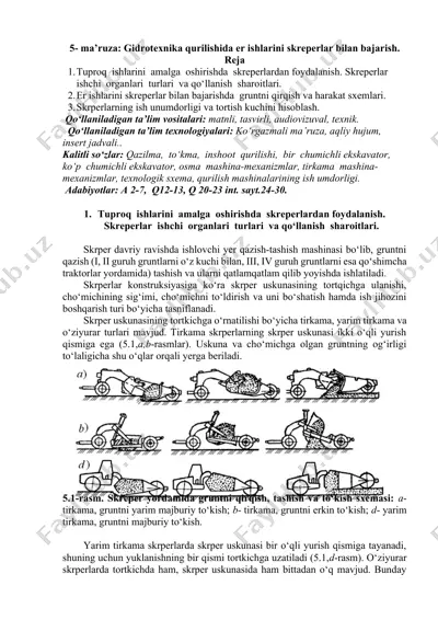 gidrotexnika qurilishida er ishlarini skreperlar bilan bajarish — DOCX
