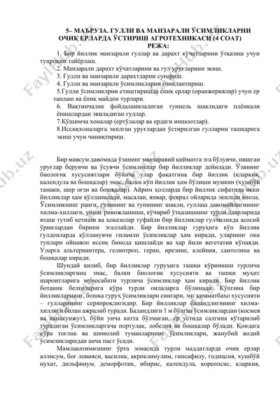 gulli va manzarali osimliklarni ochiq erlarda ustirish agrotehnikasi (4 soat) — DOCX
