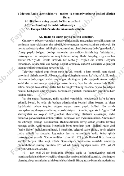 radio va televideniya – tezkor va ommaviy axborot vositasi sifatida — DOCX