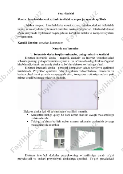 interfaol doskani sozlash va o'quv jarayonida foydalanish — DOCX