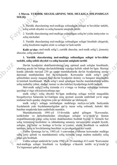 yuridik shaxslarning mol-mulkiga solinadigan soliq — DOCX