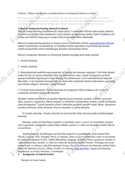 tibbiyot masalalarini yechishda axborot texnologiyalar dasturiy ta’minoti — DOCX