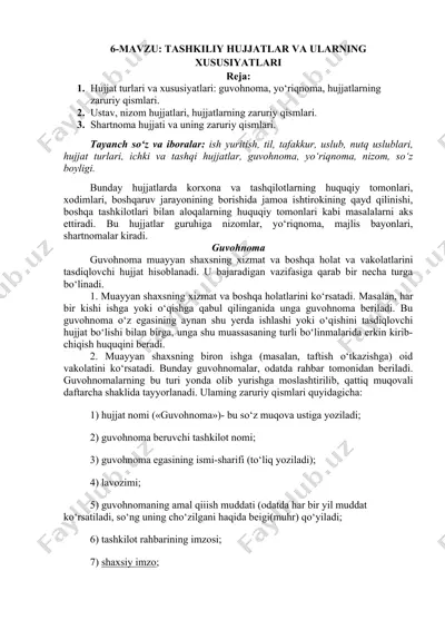 tashkiliy hujjatlar va ularning xususiyatlari — DOCX