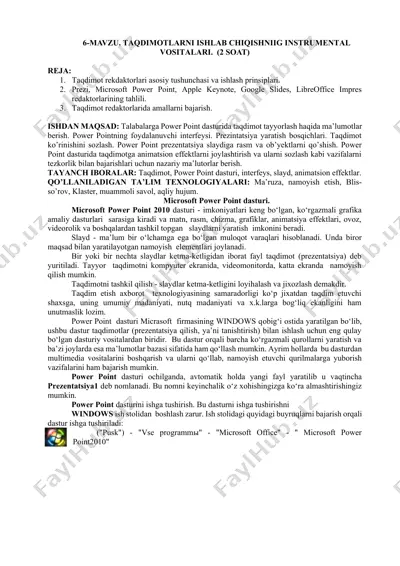 taqdimotlarni ishlab chiqishning instrumental vositalari — DOCX
