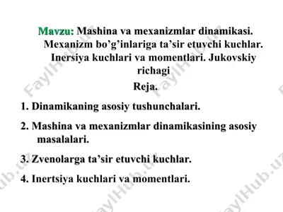 dinamika va mexanizmlar — PPT