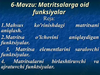 matritsalarga oid funksiyalar — PPT