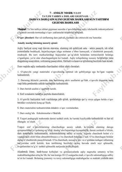 ta'lim tarbiya ishlari gigienasi — PDF