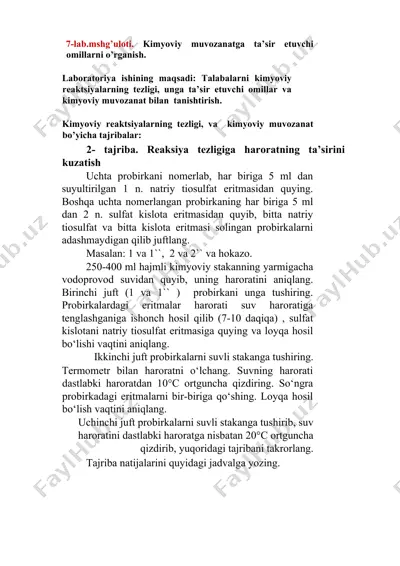 kimyoviy muvozanatga ta’sir etuvchi omillarni o’rganish — DOCX