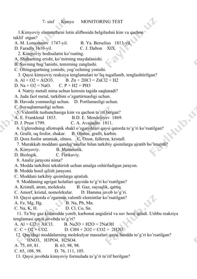 kimyo monitoring test — DOCX