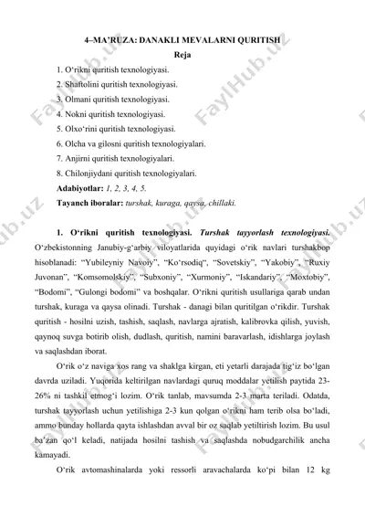 ma'ruza: danakli mevalarni quritish — DOCX