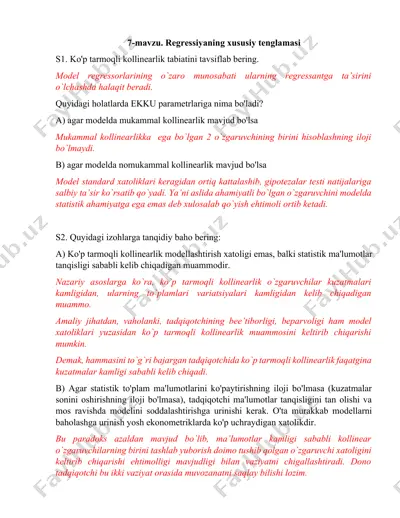 regressiyaning xususiy tenglamasi — DOCX