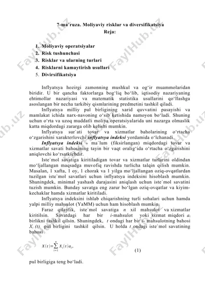 moliyaviy risklar va diversifikatsiya — DOCX