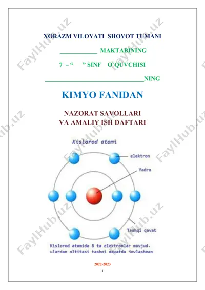 kimyo fanidan nazorat savollari va amaliy ish daftari — DOCX