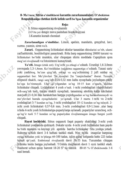 sitrus o’simliklarni karantin zararkunandalari — PDF