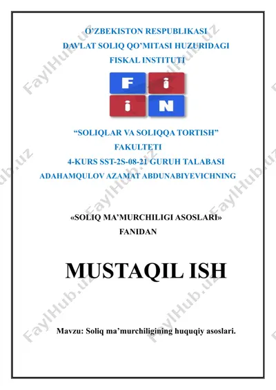 soliq ma’murchiligi asoslari — DOCX