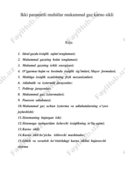 ikki parametli muhitlar mukammal gaz karno sikli — DOC
