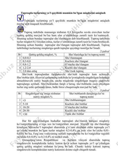 tuproqda tuzlarning yo’l quyilishi mumkin bo’lgan miqdorini aniqlash — DOCX