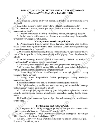 mustaqillik yillarida o‘zbekistondagi maʼnaviy va madaniy taraqqiyot — DOCX