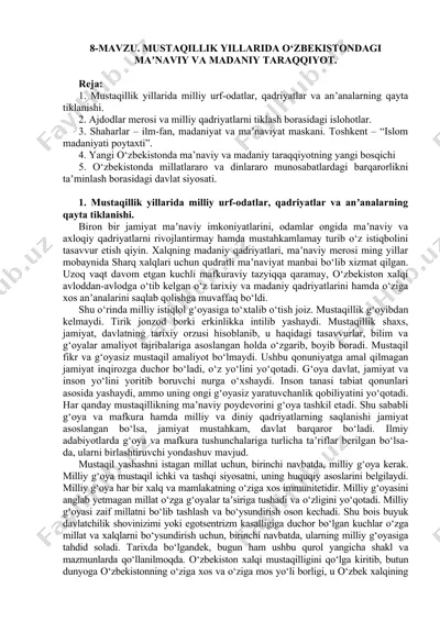 o‘zbekistonda ma’naviy va madaniy taraqqiyot — DOCX