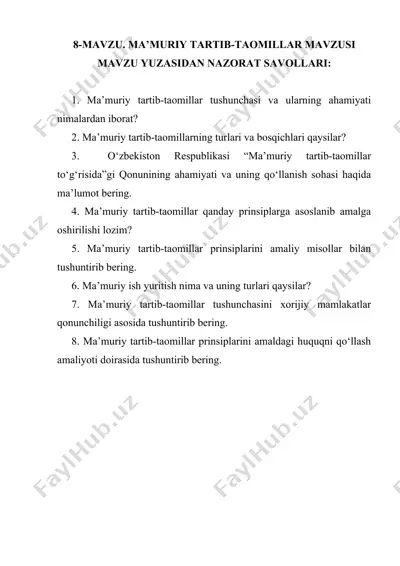 ma’muriy tartib-taomillar mavzusi haqida ma’lumotlar — DOCX