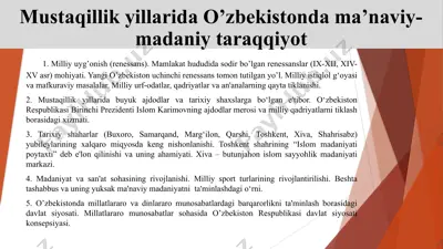 o’zbekistonda ma’naviy-madaniy taraqqiyot — PPTX