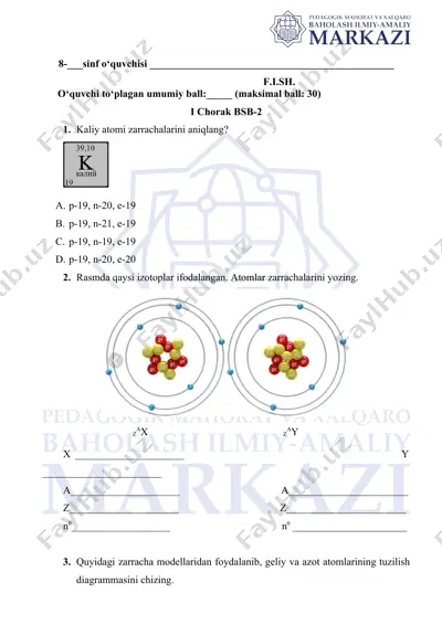 kaliy va azot atomlarining zarracha modellari — DOCX
