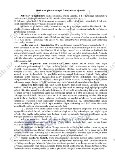 muskul to’qimasidan oqsil fraksiyalarini ajratish — DOCX
