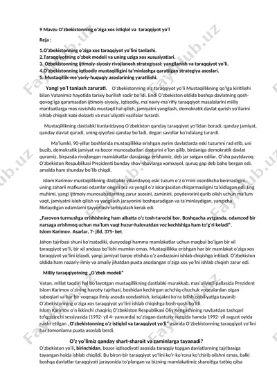 o‘zbekistonning o‘ziga xos istiqlol va taraqqiyot yo‘l — DOCX