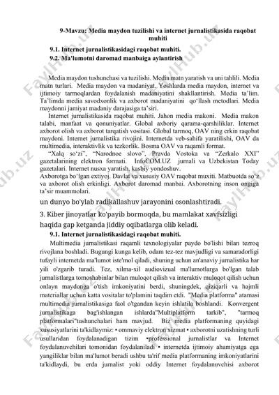 media maydon tuzilishi va internet jurnalistikasida raqobat muhiti — DOCX