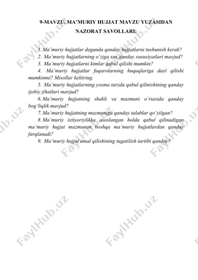 ma'muriy hujjatlar mavzusida nazorat savollari — DOCX