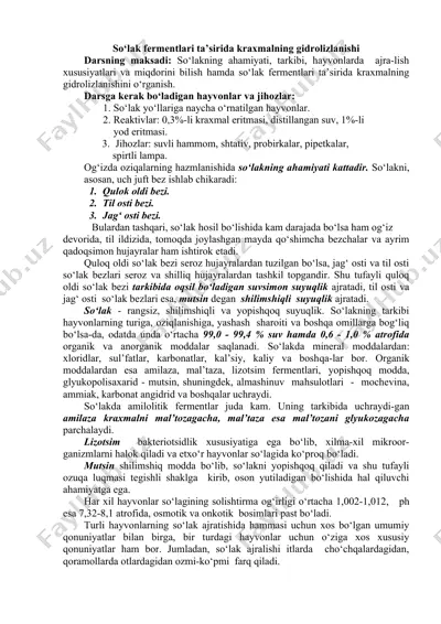 so‘lak fermentlari ta’sirida kraxmalning gidrolizlanishi — DOCX