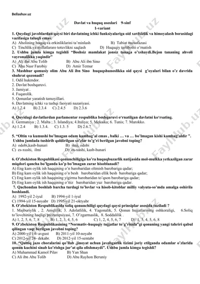 davlat va huquq asoslari 9-sinf 1-variant — DOCX