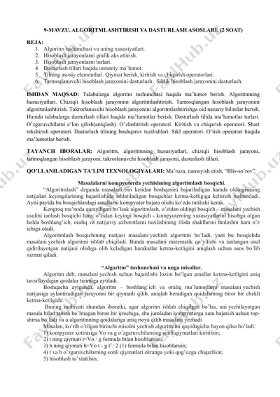 algoritm tushunchasi va dasturlash asoslari — DOCX