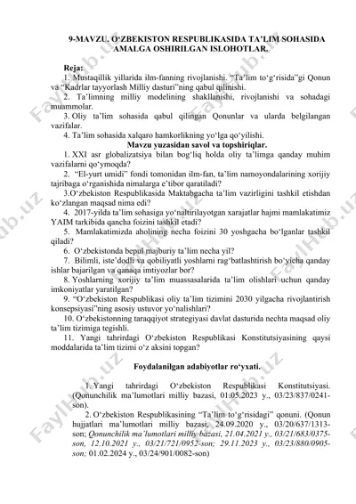 o‘zbekistonda ta’lim sohasidagi islohotlar — DOCX