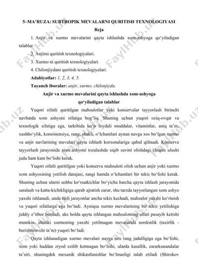 subtropik mevalarni quritish texnologiyasi — DOCX