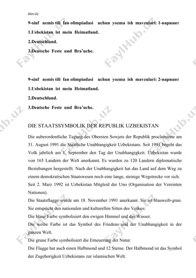9-sinf nemis tili fan olimpiadasi uchun yozma ish mavzulari: 1-вариант — DOCX