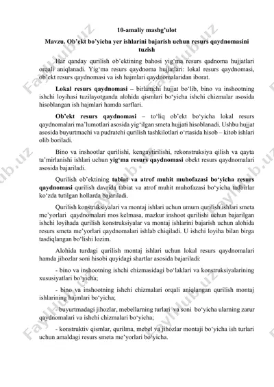 ob’ekt bo’yicha yer ishlarini bajarish uchun resurs qaydnomasi — DOCX