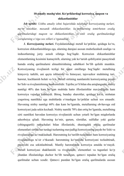 amaliy mashg‘ulot. ko‘priklardagi korroziya, nuqson va shikastlanishlar — DOCX
