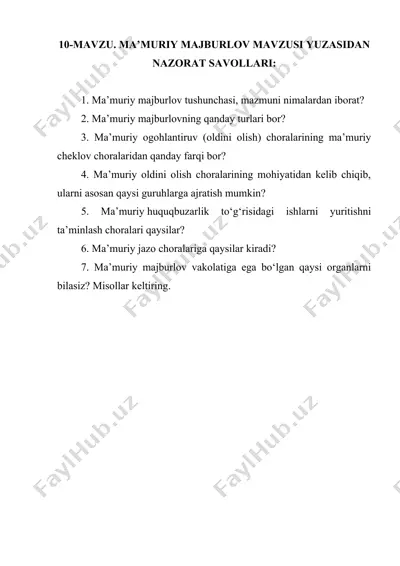 mа’muriy mаjburlоv mаvzusi yuzasidan nаzorаt sаvollаri — DOCX
