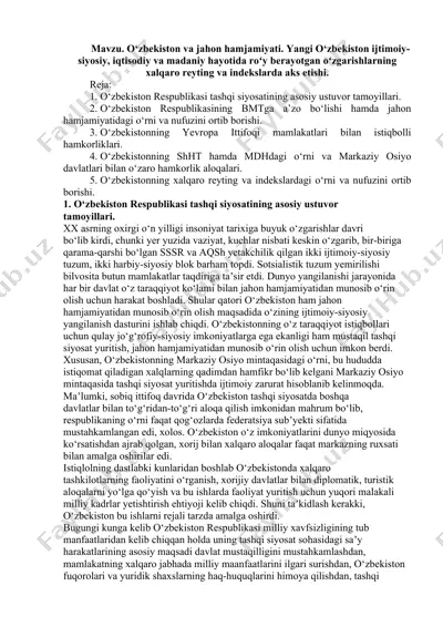 o‘zbekiston va jahon hamjamiyati — DOCX