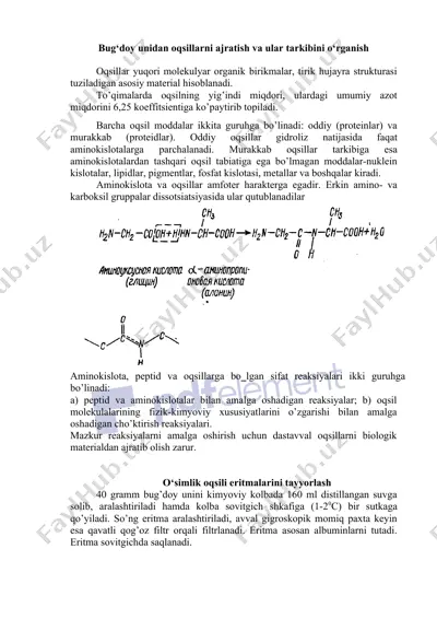 bug‘doy unidan oqsillarni ajratish va ular tarkibini o‘rganish — DOCX