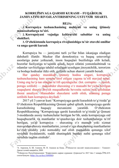korrupsiyaga qarshi kurash – fuqarolik jamiyatini rivojlantirishning ustuvor  sharti. — DOCX