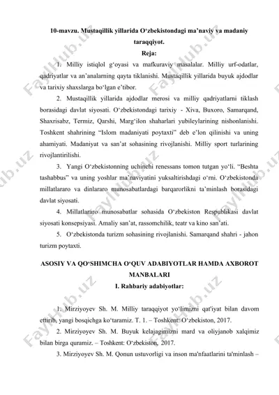 o‘zbekistondagi mustaqillik yillarida ma’naviy va madaniy taraqqiyot — DOCX