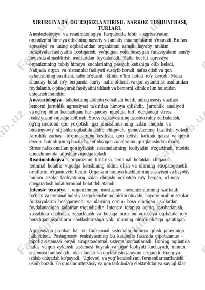 xirurgiyada og'riqsizlantirish. narkoz tushunchasi, turlari. — PDF