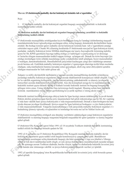 o‘zbekistonda mahalliy davlat hokimiyati tizimida tub o‘zgarishlar — DOCX
